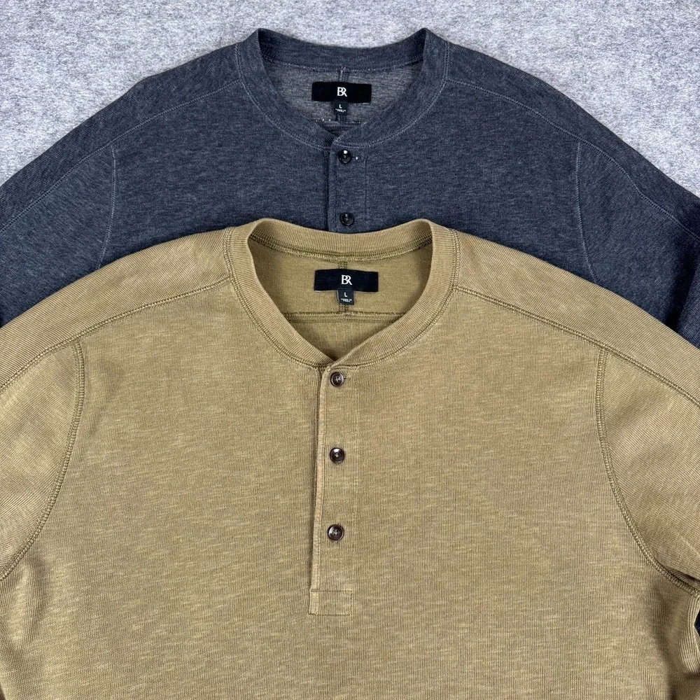 Banana Republic Slub Double Knit Henley Shirt Gray Green Lot Of 2 Mens Large L